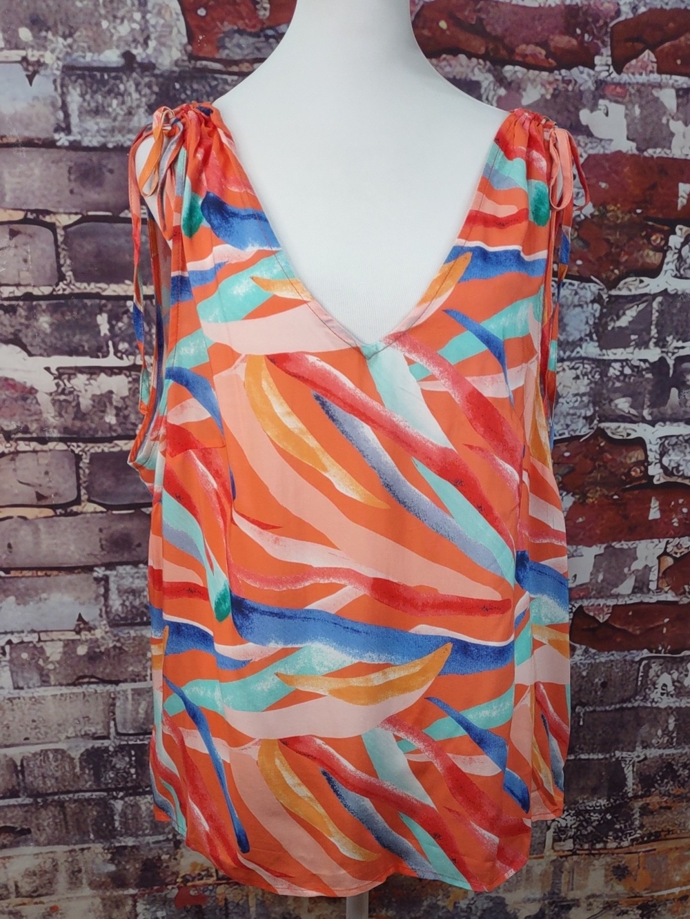 Dex Multi-Color V-Neck Tie-Shoulder Tank